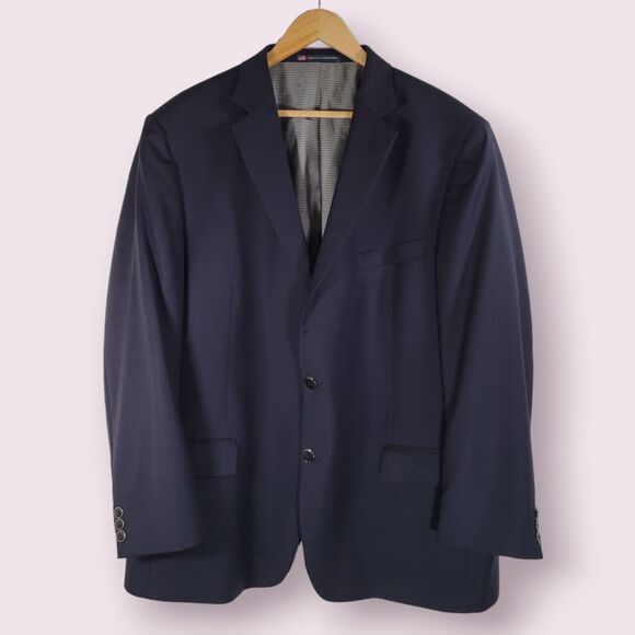 HART SCHAFFNER MARX Navy Blue Suit Jacket Sz 48R Button Up Pockets Dressy Event - Picture 1 of 8